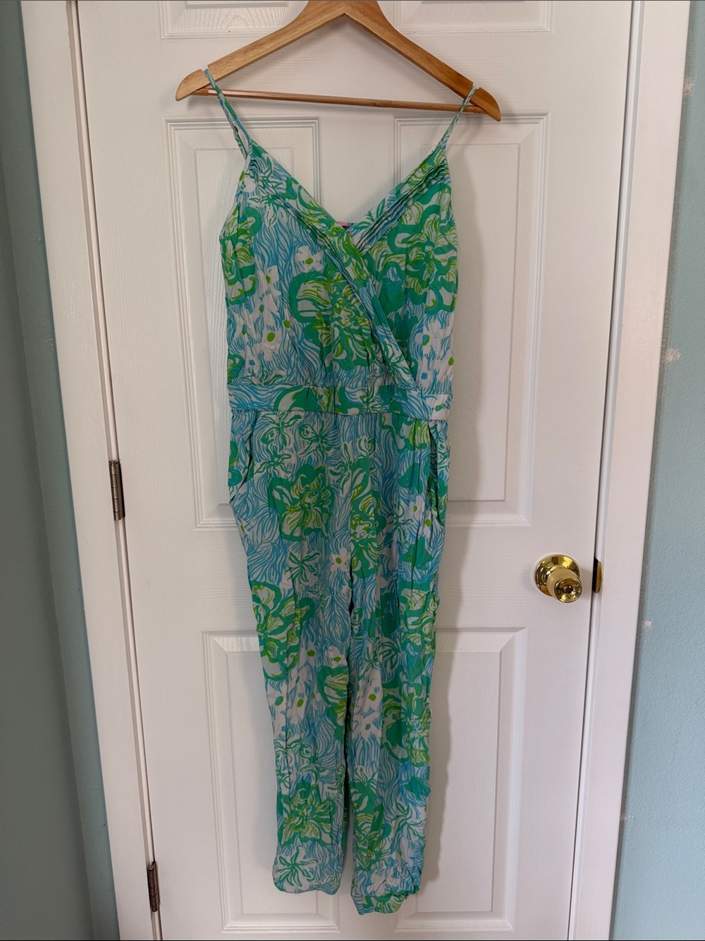 Lilly Pulitzer Aqua and Green jumpsuit with pockets